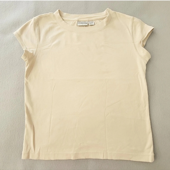 CHICOS The Ultimate Tee sz 1  Tan  Short Sleeve Round Neck Cotton Modal - Picture 1 of 7